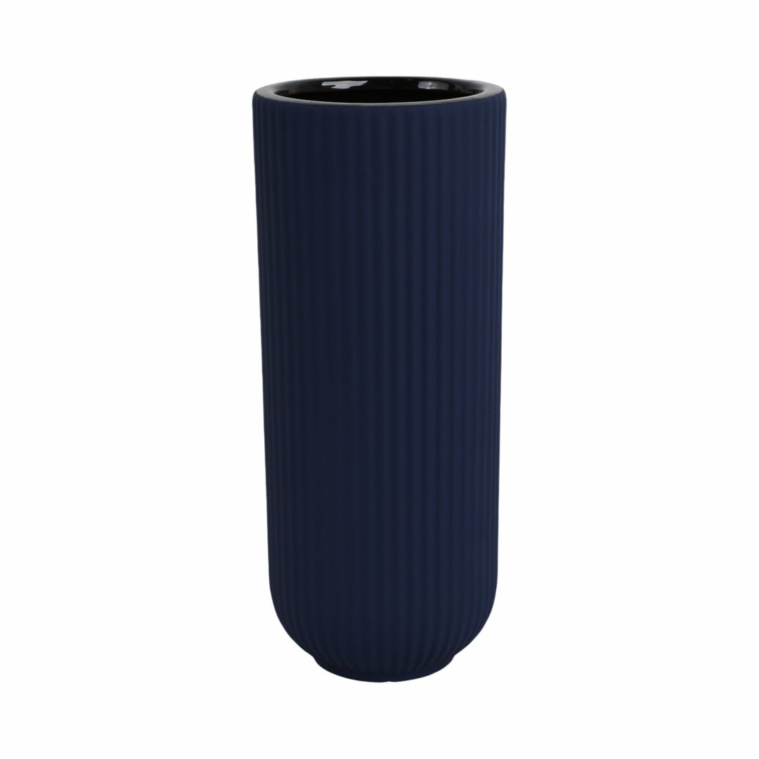 CER, 11"H RIDGED VASE, NAVY