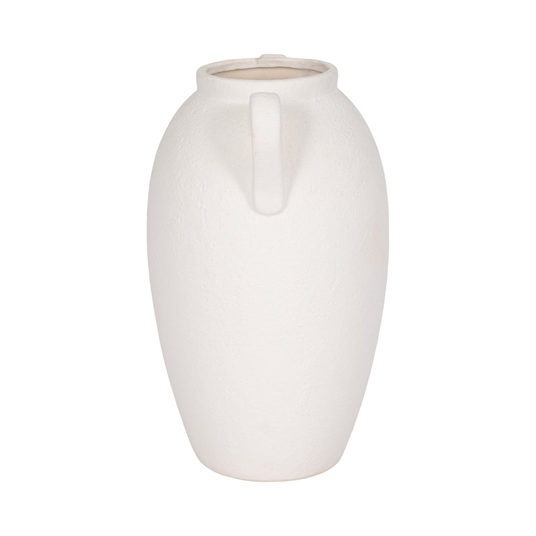 CER, 13" TEXTURED JUG W/ HANDLES, WHITE