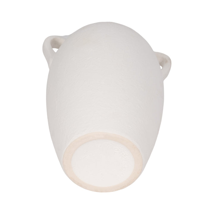 CER, 13" TEXTURED JUG W/ HANDLES, WHITE