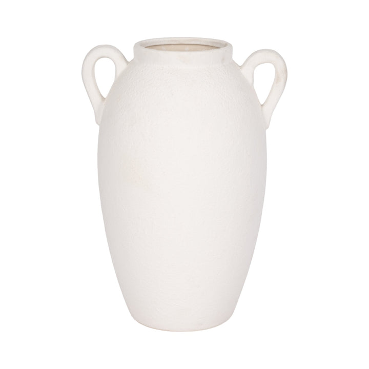 CER, 13" TEXTURED JUG W/ HANDLES, WHITE