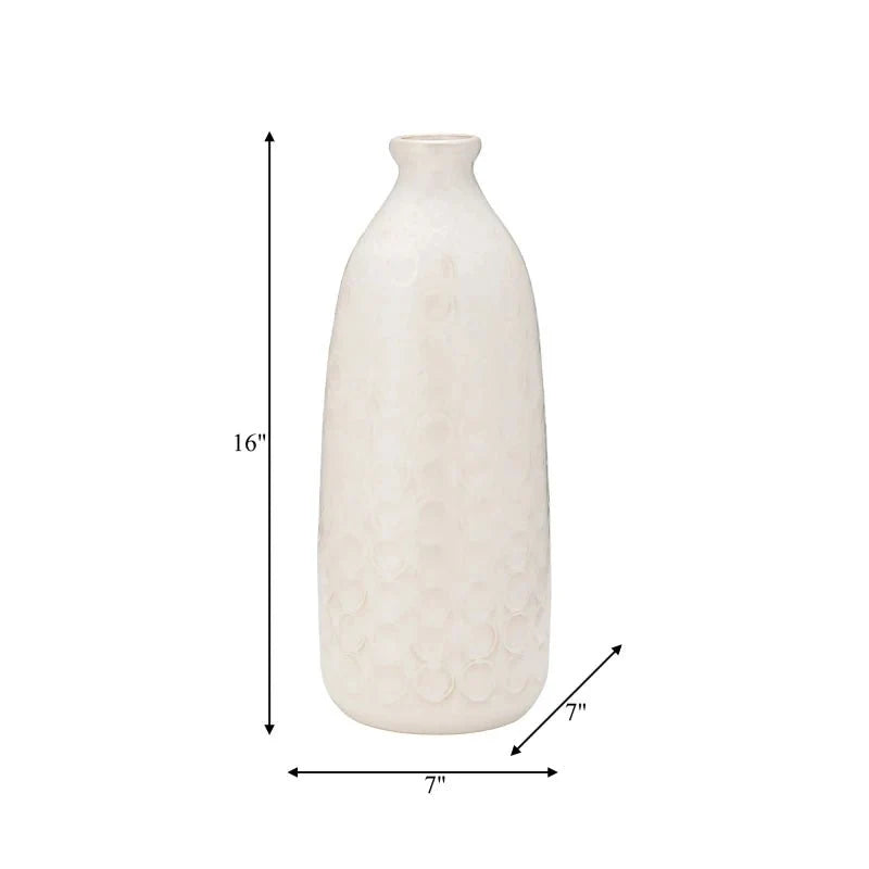 CER, 16" CIRCLES VASE, BEIGE