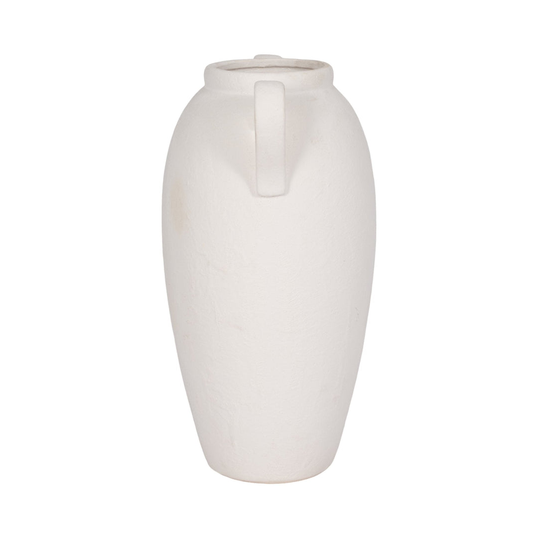CER, 16" TEXTURED JUG W/ HANDLES, WHITE