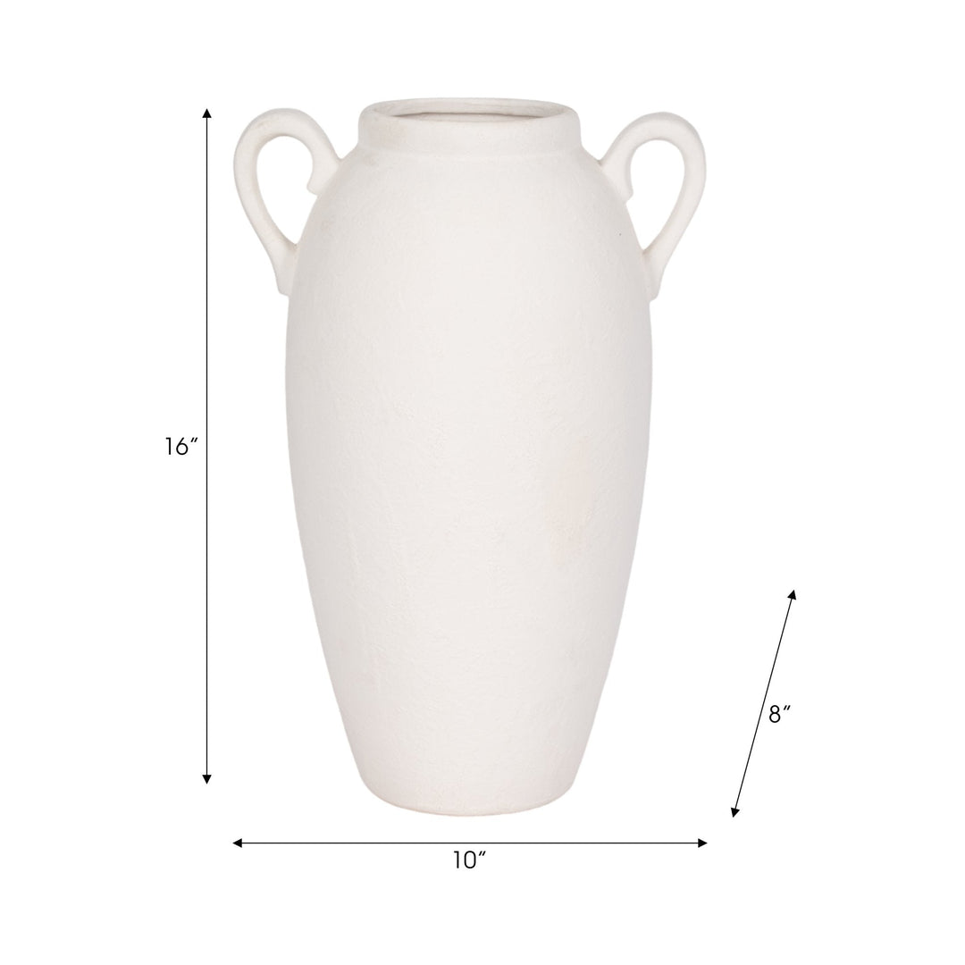 CER, 16" TEXTURED JUG W/ HANDLES, WHITE
