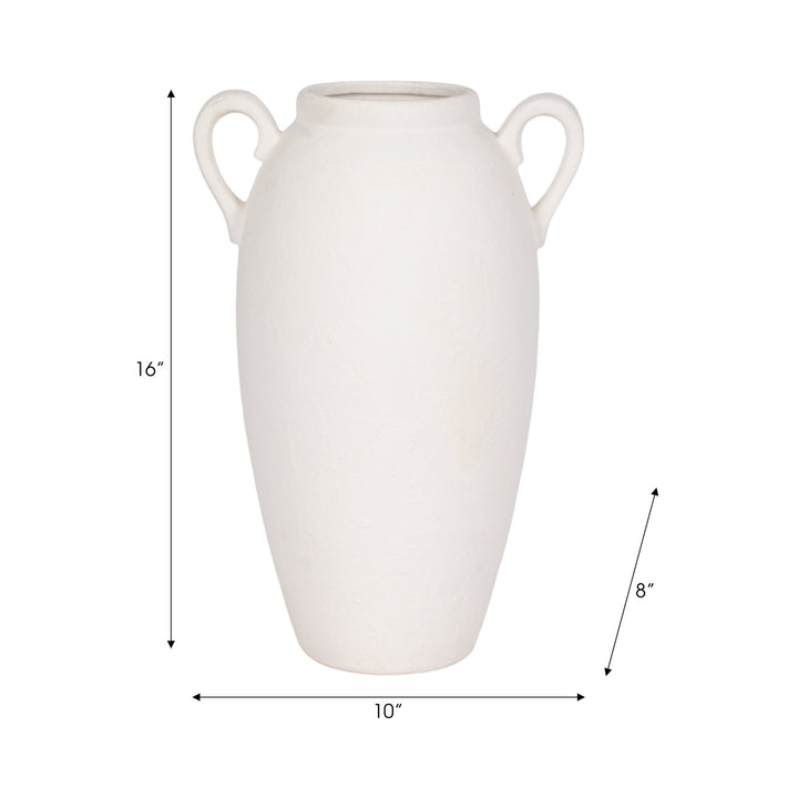 CER, 16" TEXTURED JUG W/ HANDLES, WHITE