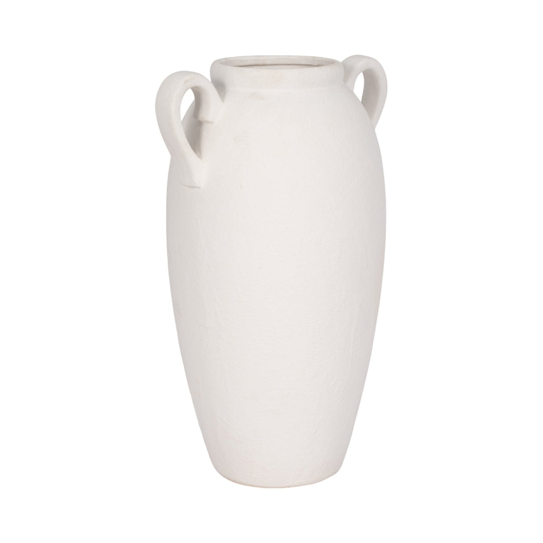 CER, 16" TEXTURED JUG W/ HANDLES, WHITE