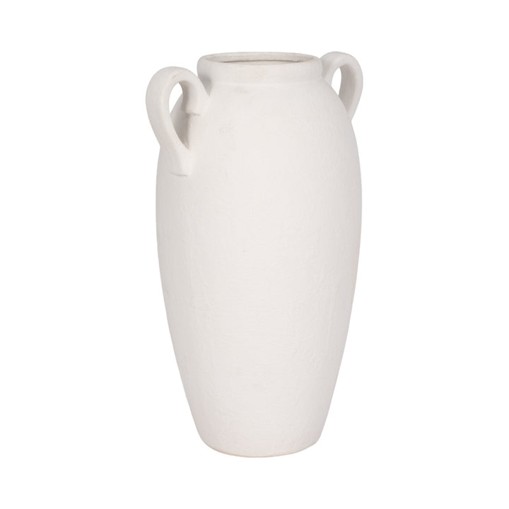 CER, 16" TEXTURED JUG W/ HANDLES, WHITE