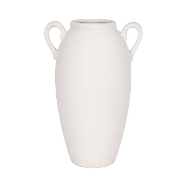 CER, 16" TEXTURED JUG W/ HANDLES, WHITE