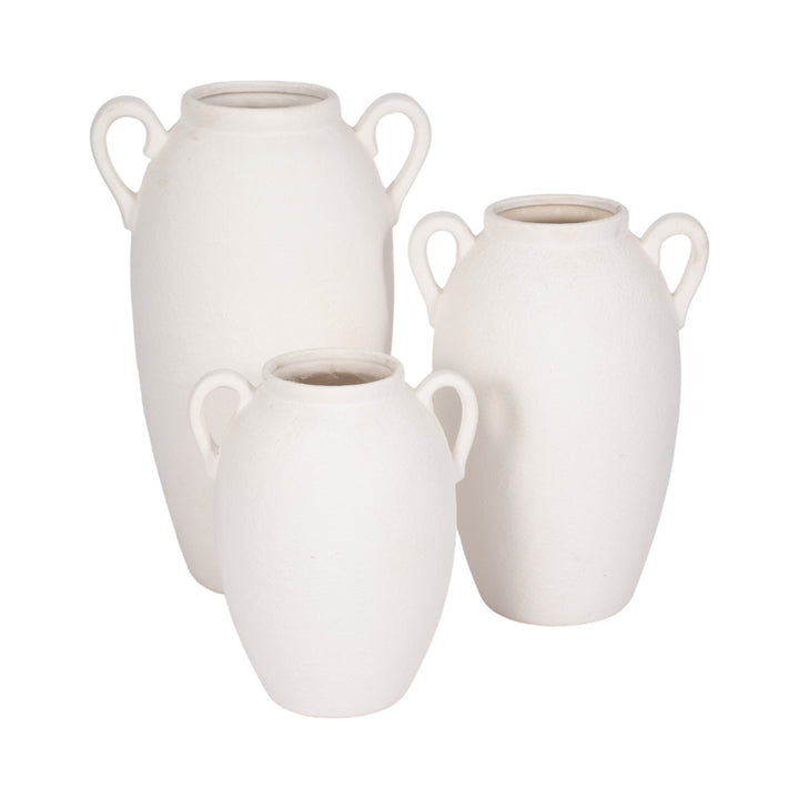 CER, 16" TEXTURED JUG W/ HANDLES, WHITE