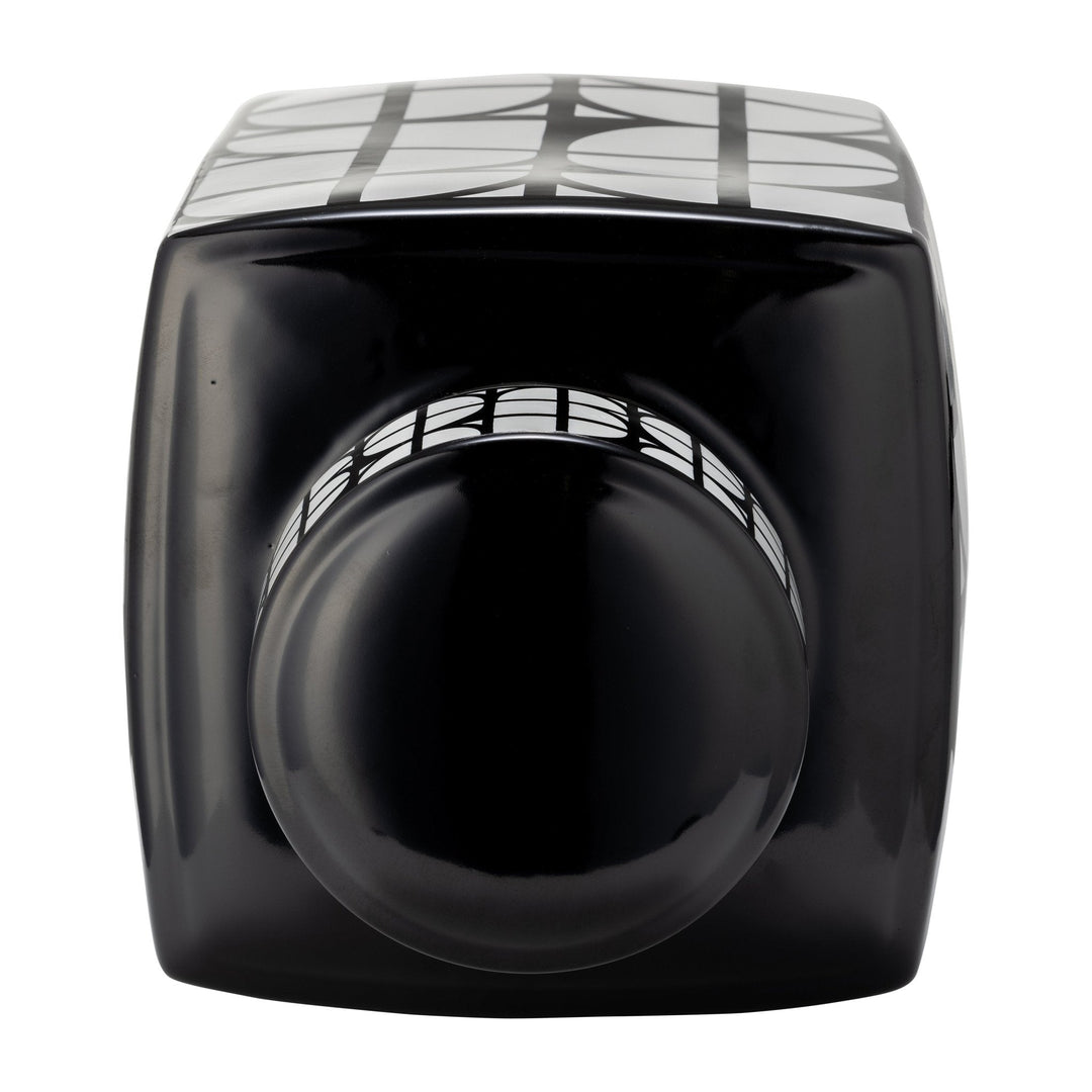CER, 16"H SQUARE JAR W/ LID, BLACK/WHITE