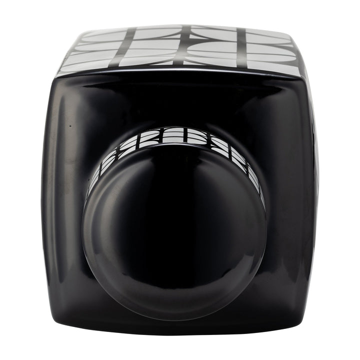 CER, 16"H SQUARE JAR W/ LID, BLACK/WHITE