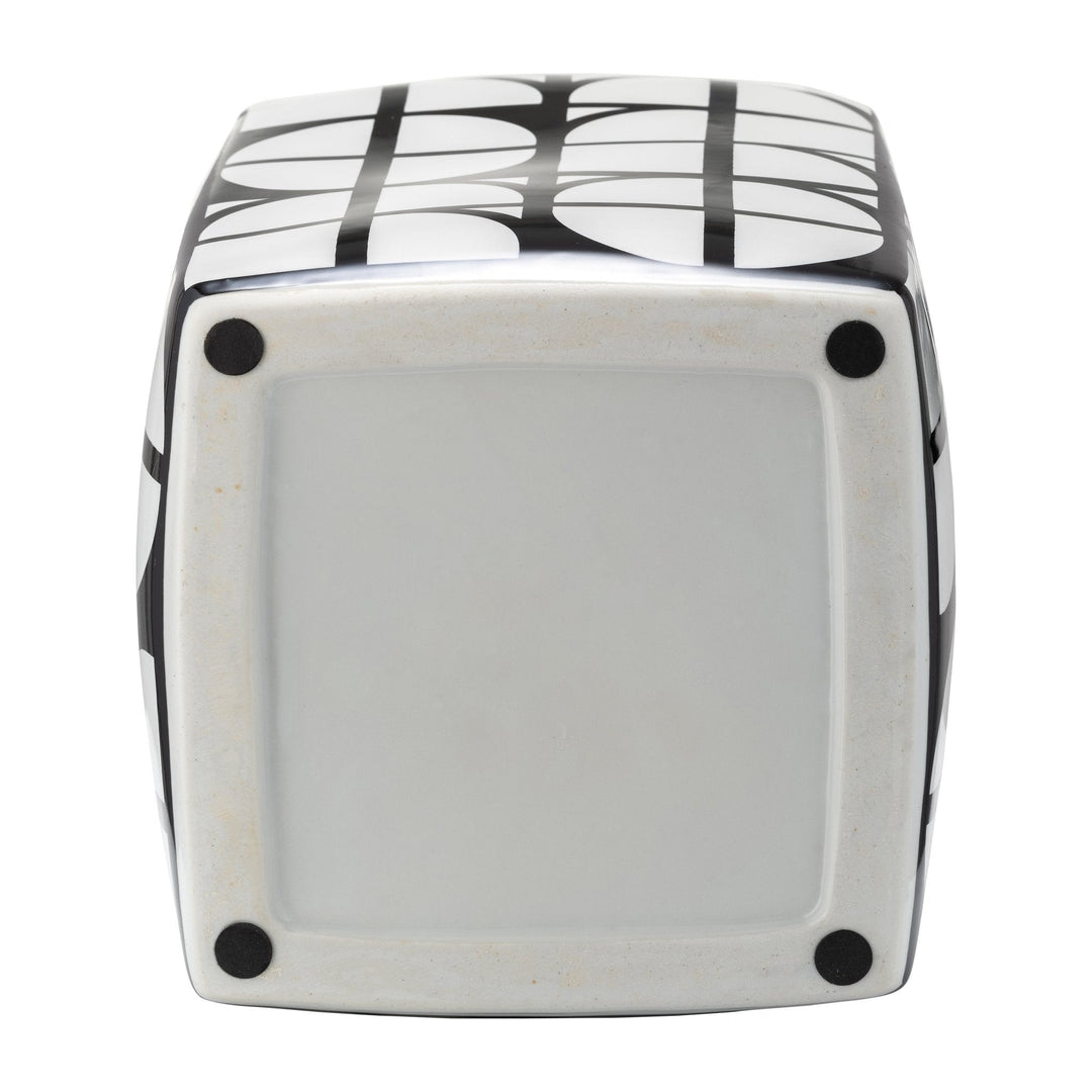 CER, 16"H SQUARE JAR W/ LID, BLACK/WHITE