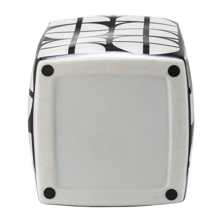 CER, 16"H SQUARE JAR W/ LID, BLACK/WHITE