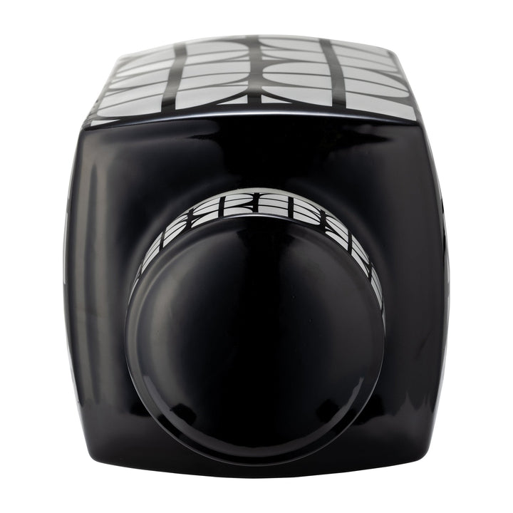 CER, 18"H SQUARE JAR W/ LID, BLACK/WHITE