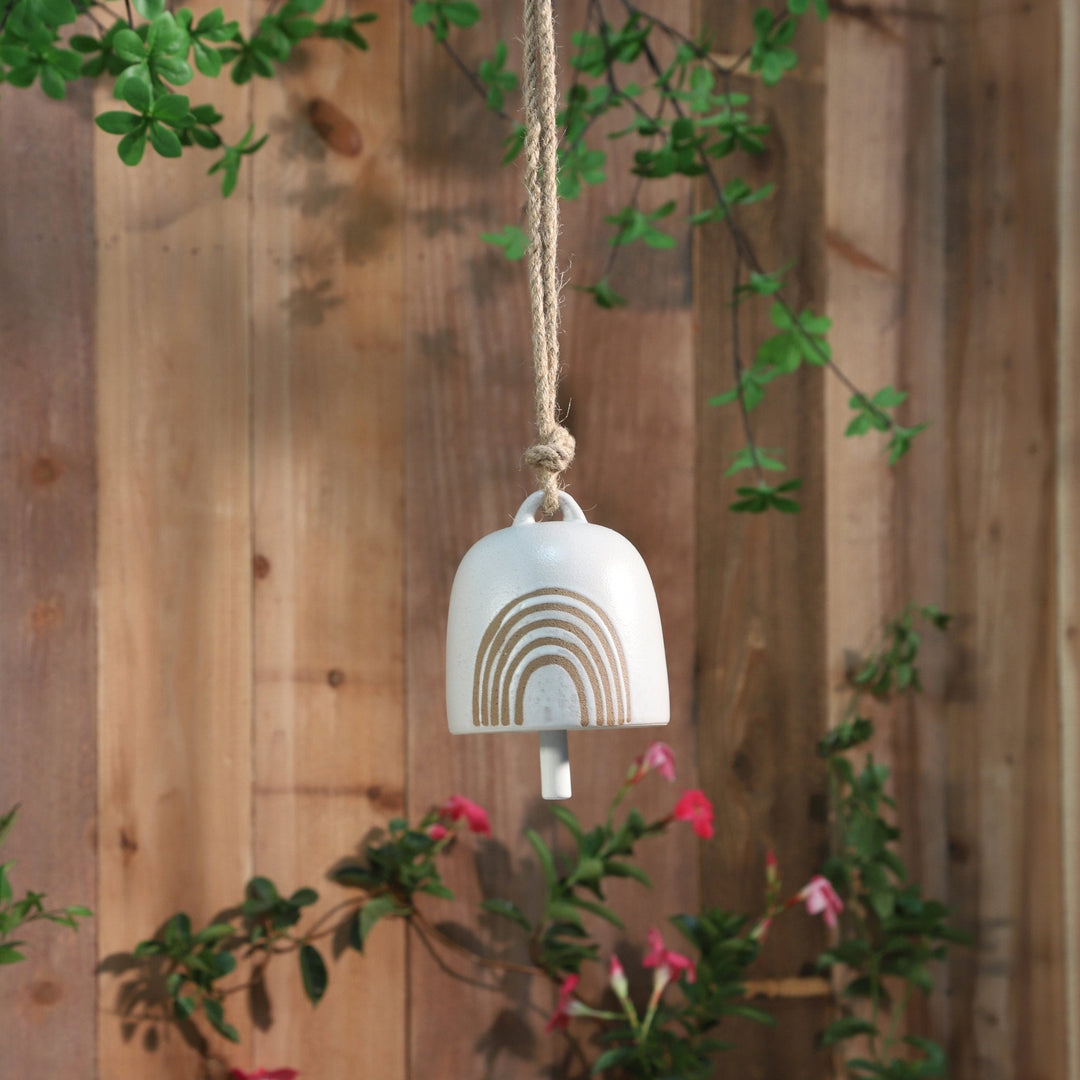 Cer, 4" Hanging Bell Rainbow, White/Beige