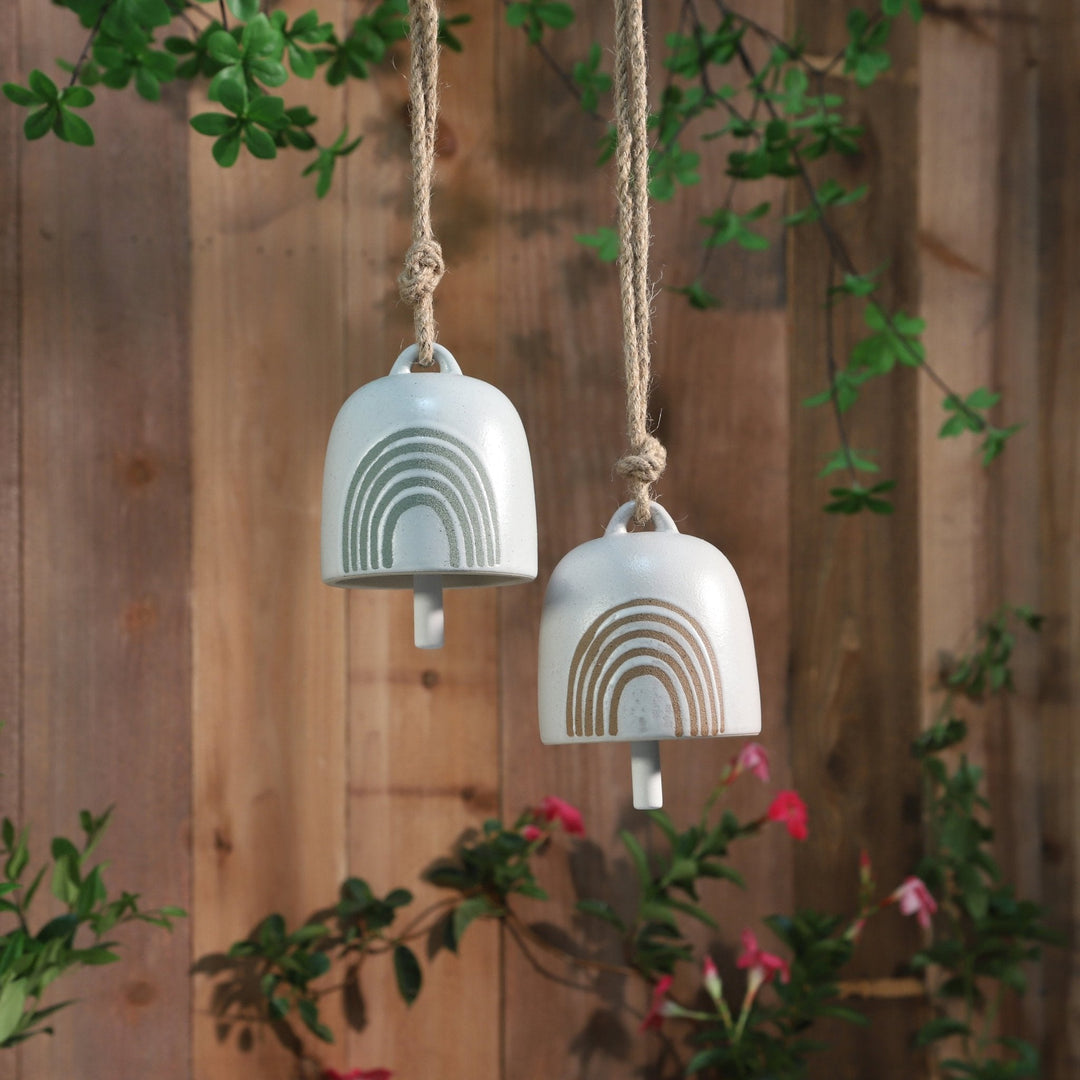 Cer, 4" Hanging Bell Rainbow, White/Beige