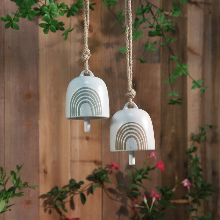 Cer, 4" Hanging Bell Rainbow, White/Beige