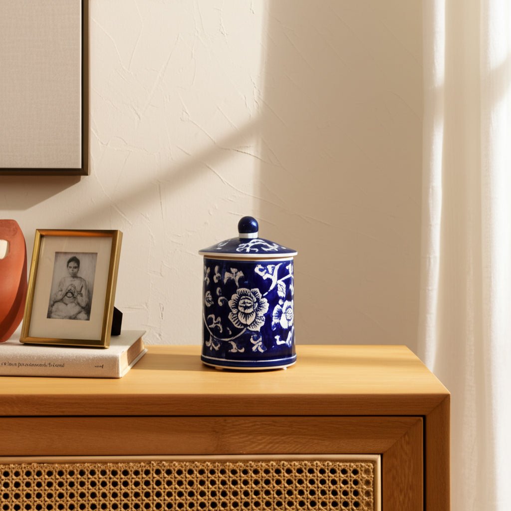 Cer, 6" 8oz Chinoiserie Scntd Candle W/lid,blu/wht