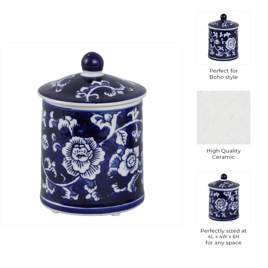 Cer, 6" 8oz Chinoiserie Scntd Candle W/lid,blu/wht