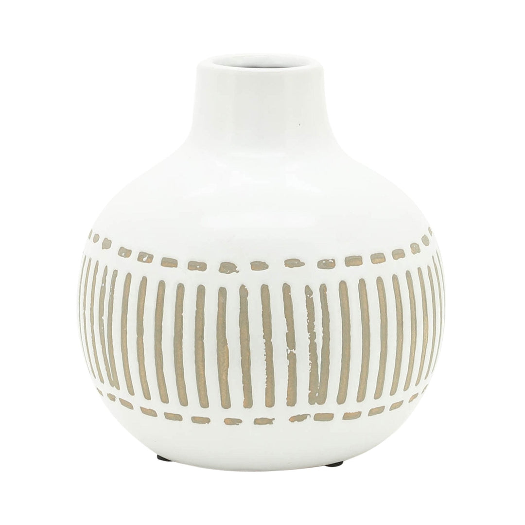 CER, 6"H ROUND AZTEC VASE, GRAY