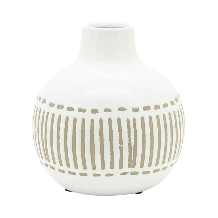 CER, 6"H ROUND AZTEC VASE, GRAY