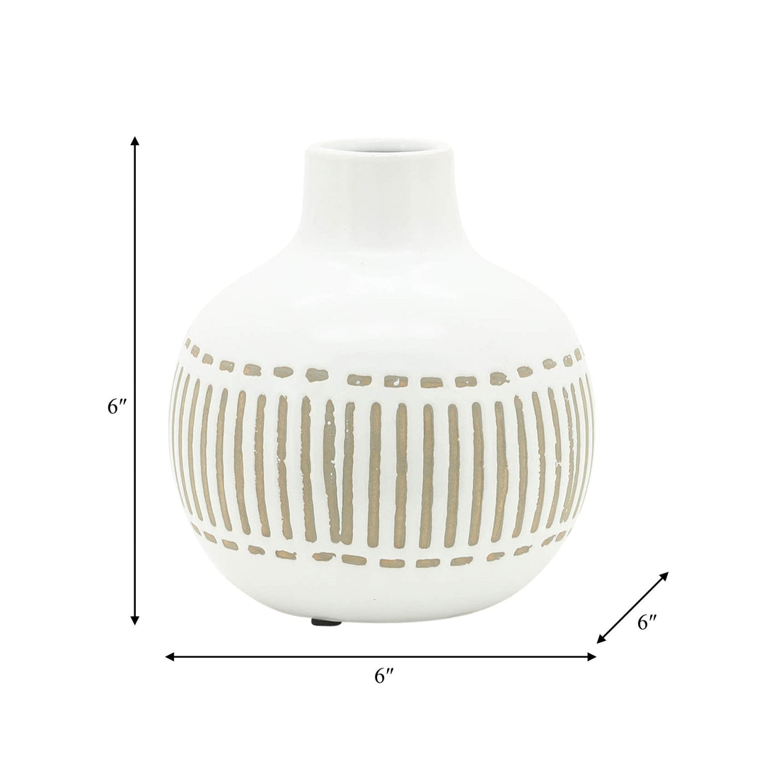 CER, 6"H ROUND AZTEC VASE, GRAY