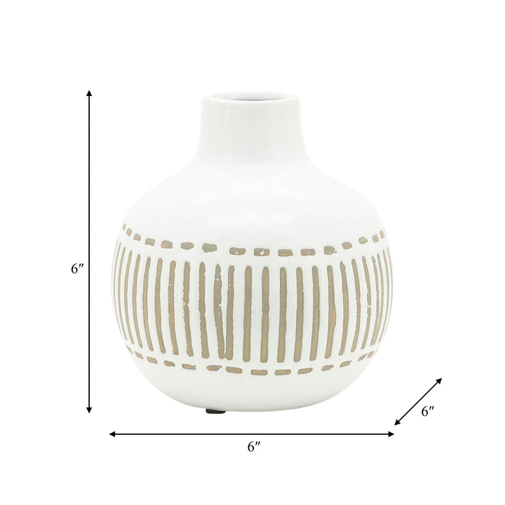CER, 6"H ROUND AZTEC VASE, GRAY