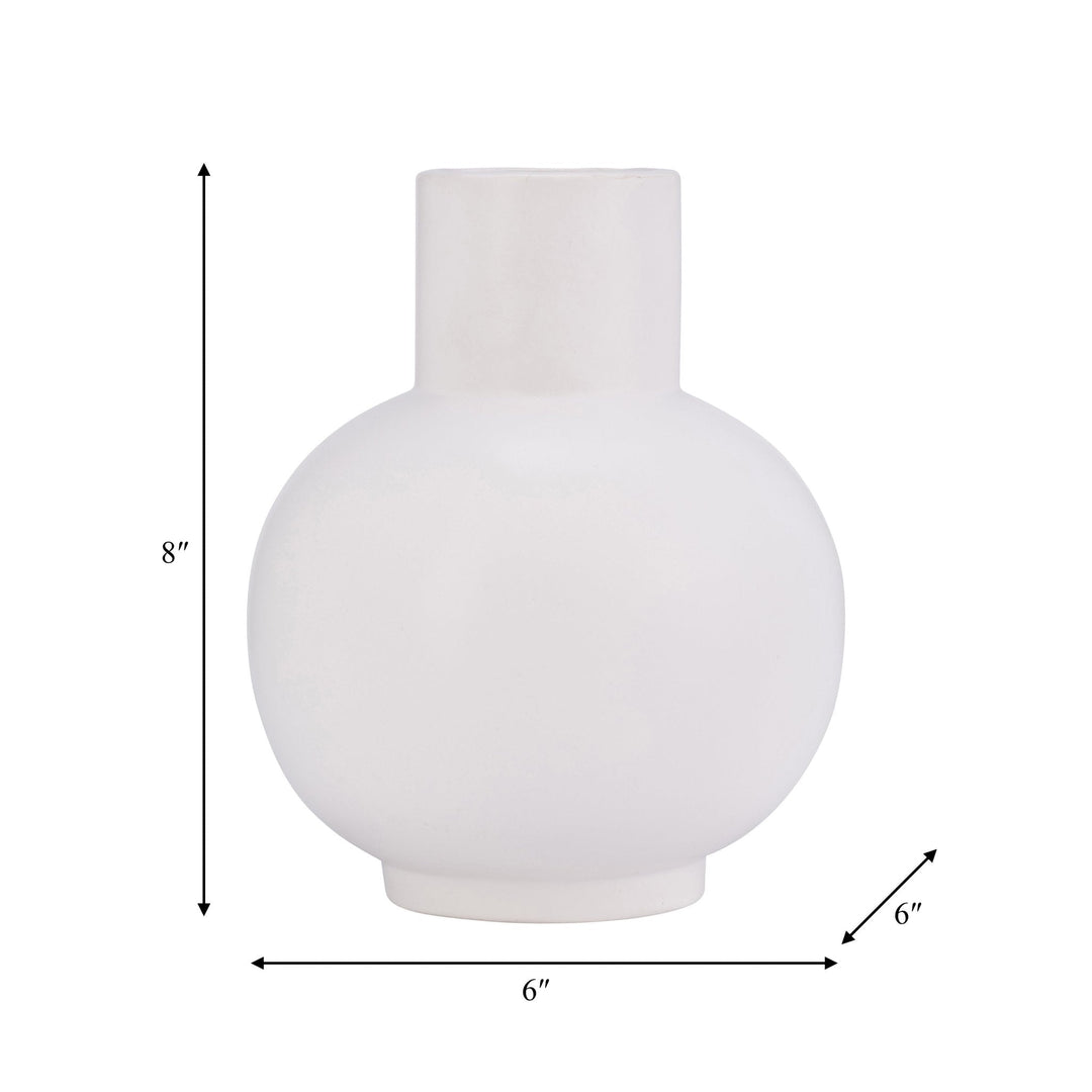 Cer, 8"H Bulbous Vase, White