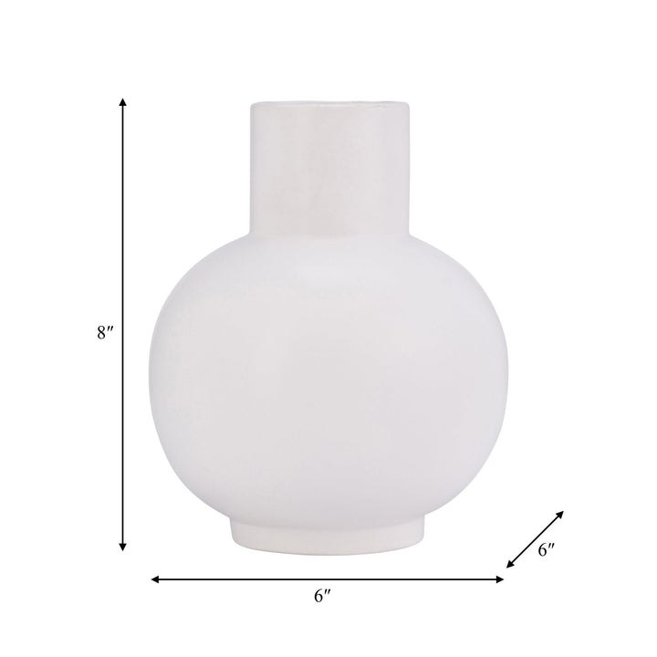 Cer, 8"H Bulbous Vase, White