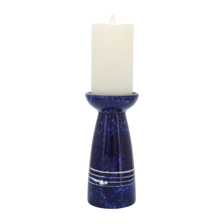 CER, 8"H PAINTED CANDLE HOLDER, BLUE
