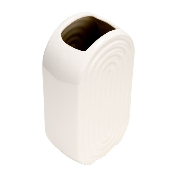 CER, 9" OVAL RIDGED VASE, WHITE
