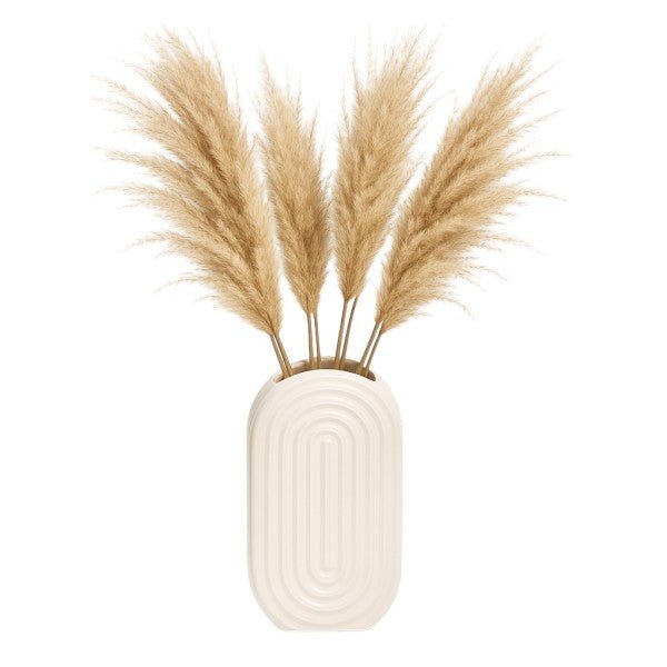 CER, 9" OVAL RIDGED VASE, WHITE