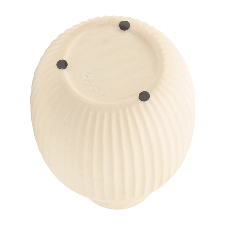 CER, 9"H RIDGED BULBOUS VASE, IVORY