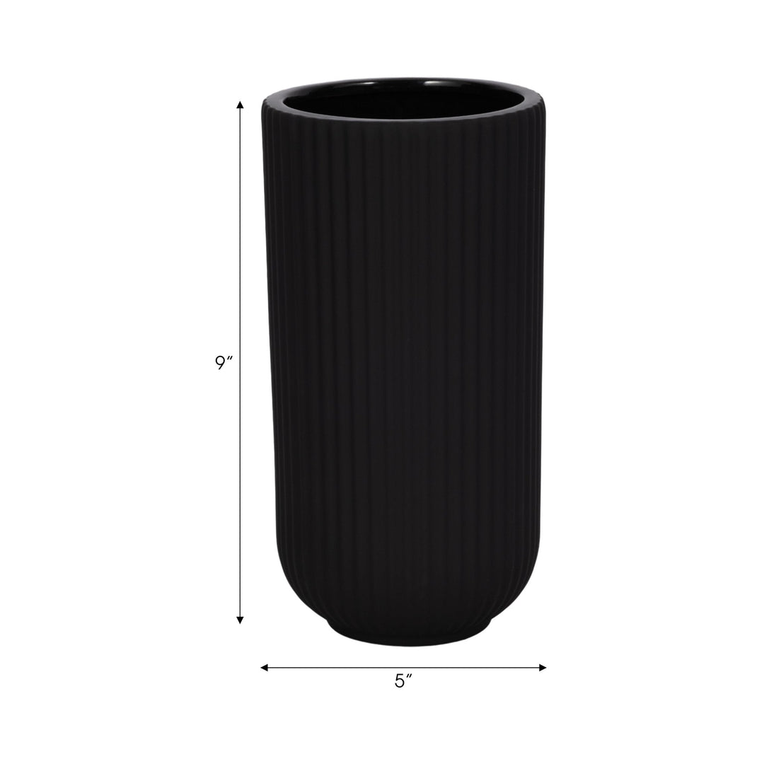 CER, 9"H RIDGED VASE, BLACK