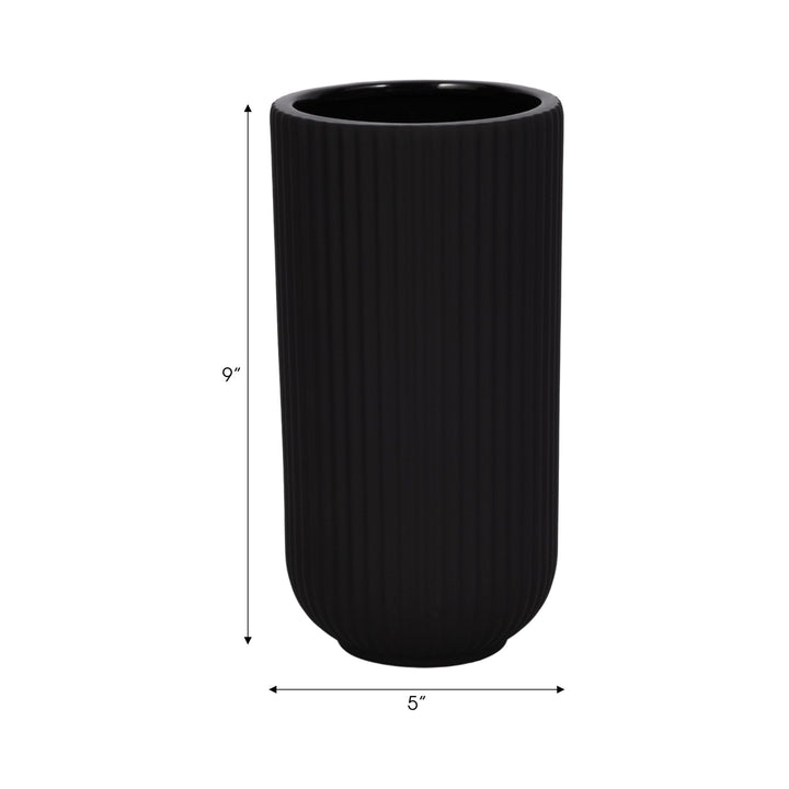 CER, 9"H RIDGED VASE, BLACK