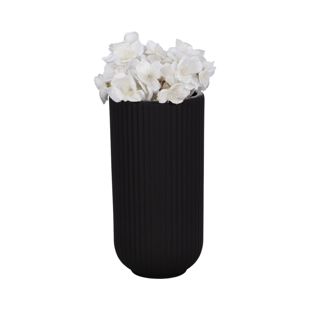 CER, 9"H RIDGED VASE, BLACK
