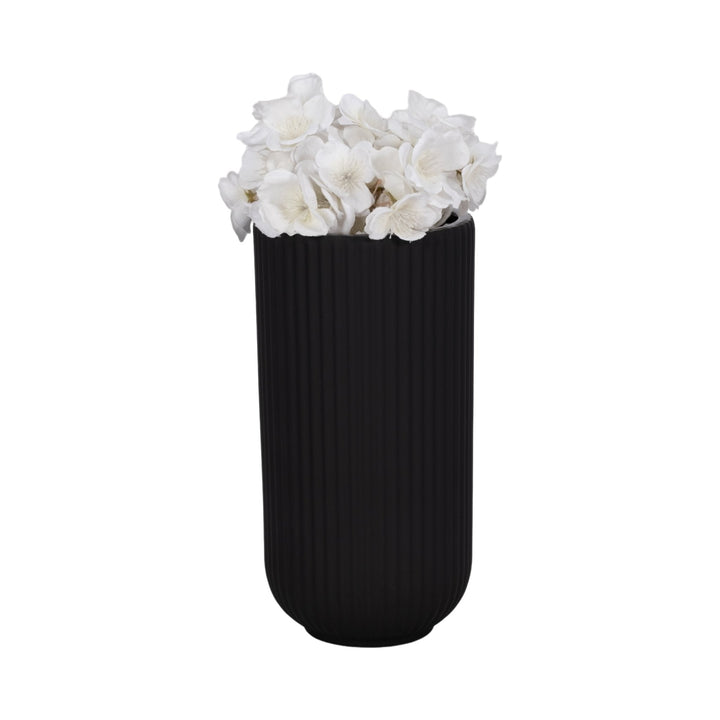 CER, 9"H RIDGED VASE, BLACK