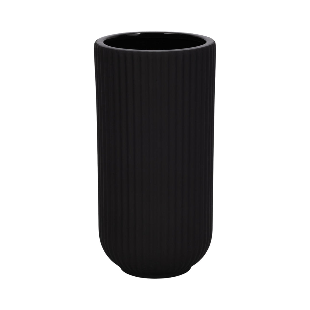 CER, 9"H RIDGED VASE, BLACK