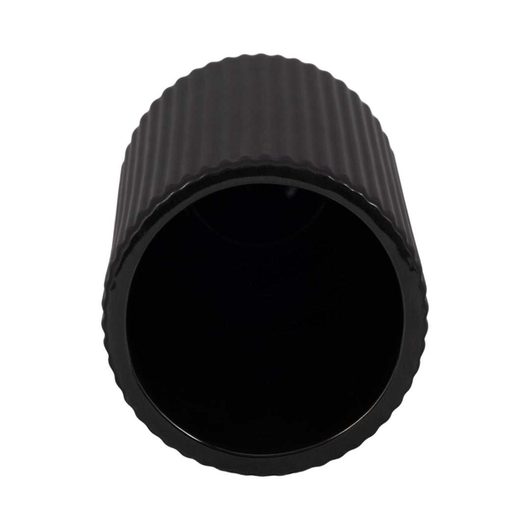 CER, 9"H RIDGED VASE, BLACK