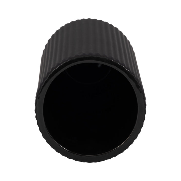 CER, 9"H RIDGED VASE, BLACK
