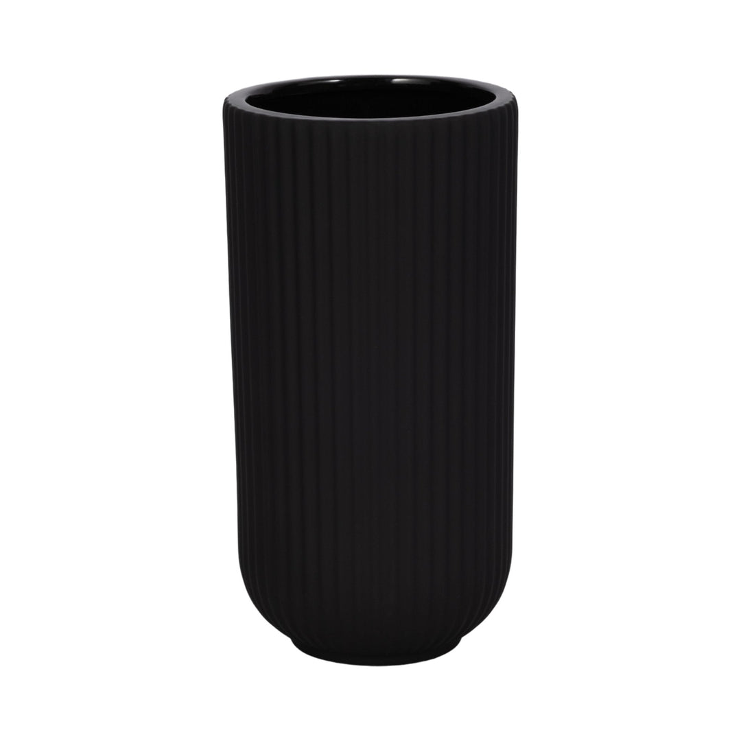 CER, 9"H RIDGED VASE, BLACK