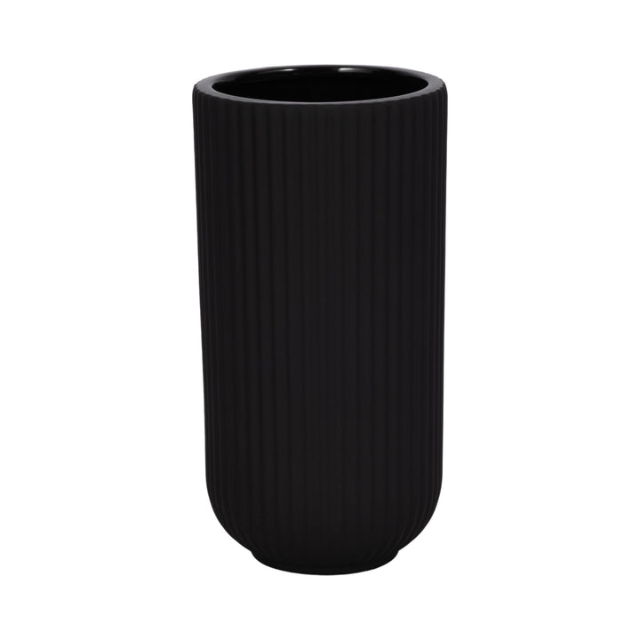 CER, 9"H RIDGED VASE, BLACK