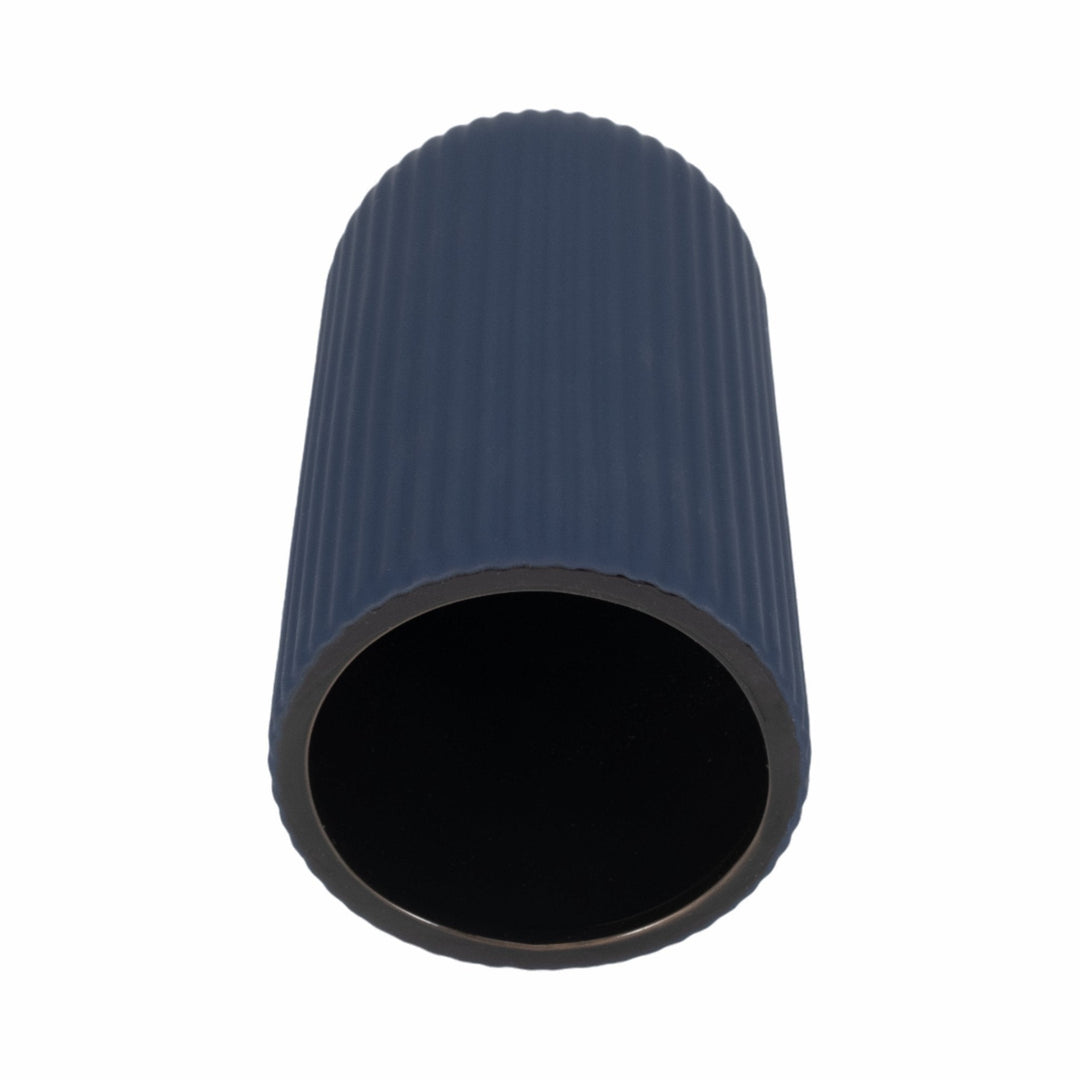 CER, 9"H RIDGED VASE, NAVY