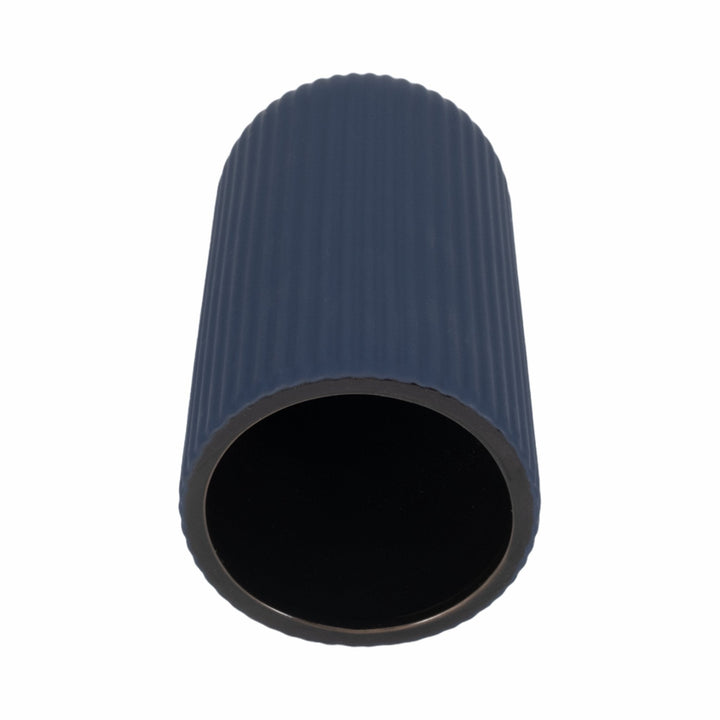 CER, 9"H RIDGED VASE, NAVY