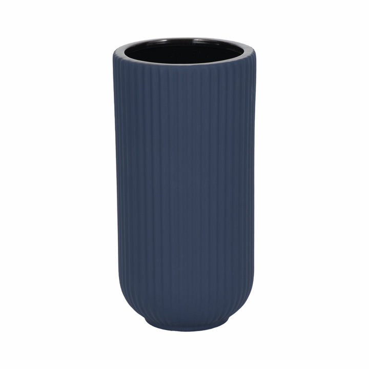 CER, 9"H RIDGED VASE, NAVY