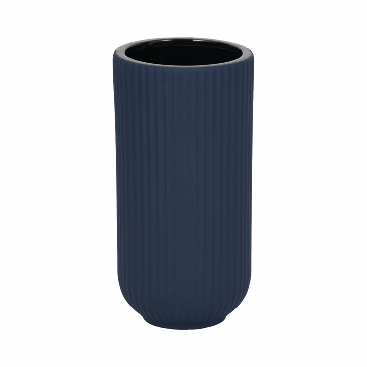 CER, 9"H RIDGED VASE, NAVY