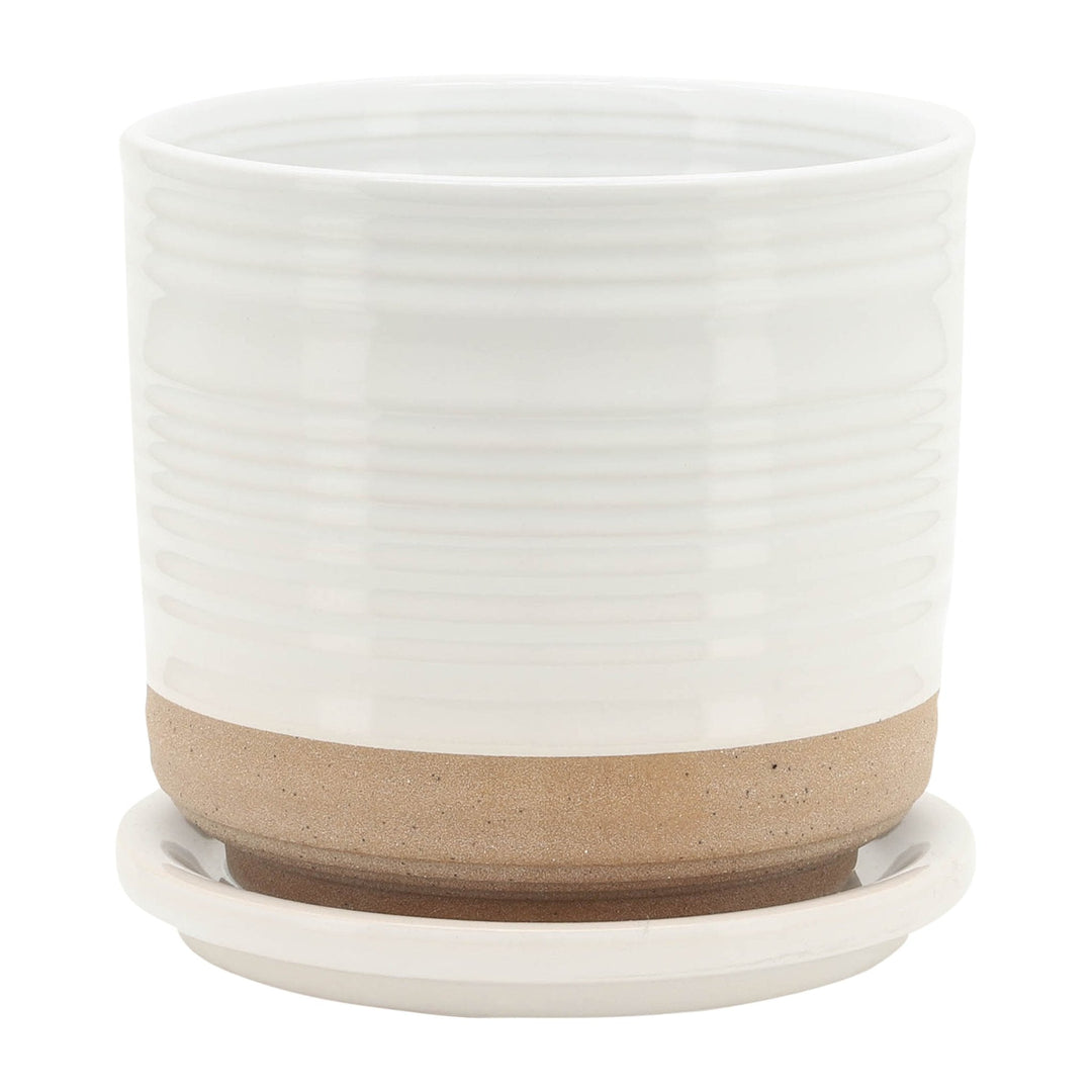 CER, S/2 5/6" PLANTER W/ SAUCER, WHITE