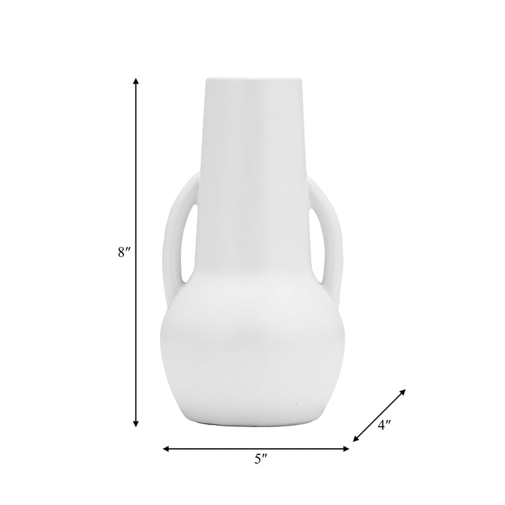 CER,8",VASE W/HANDLES,WHITE