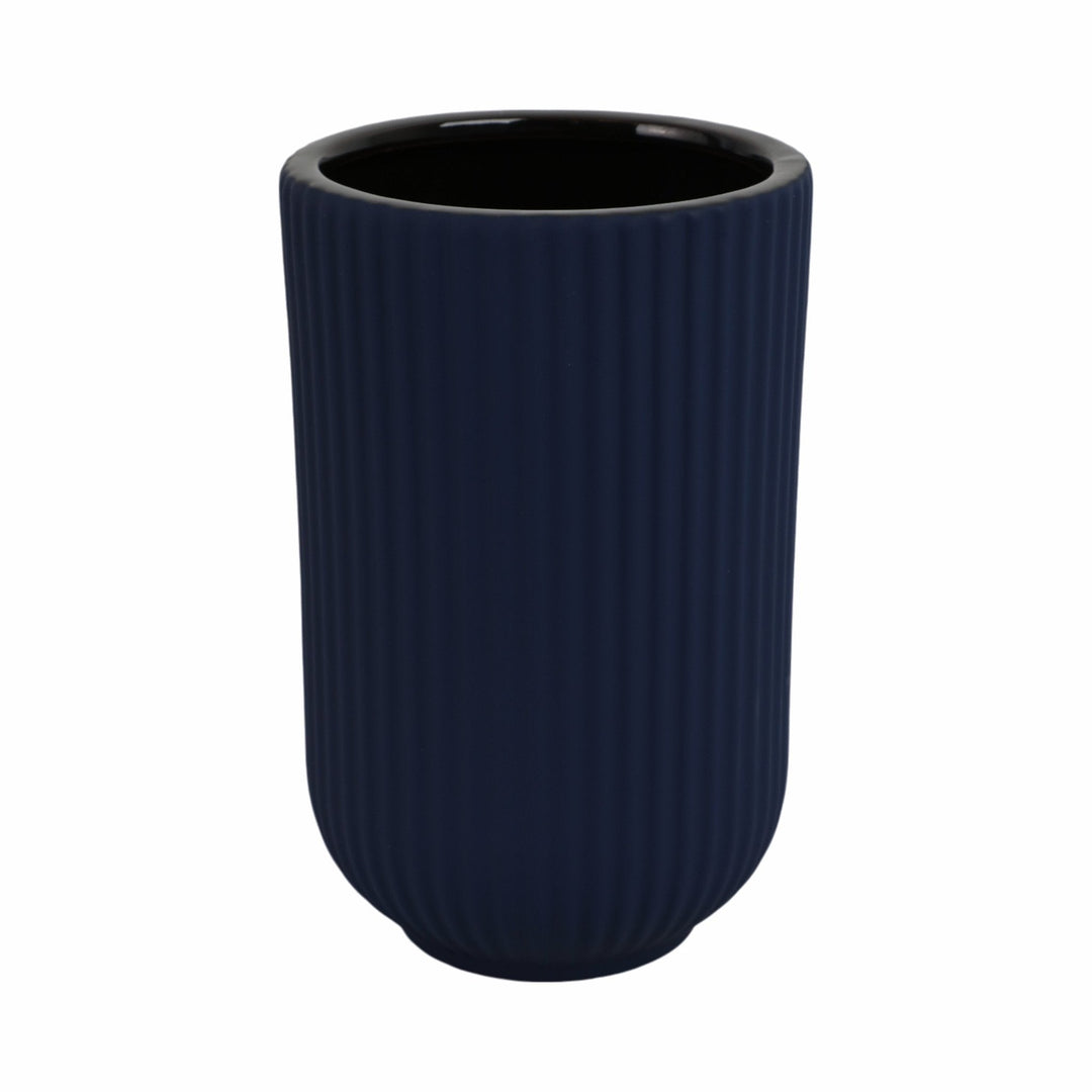 CER, 11"H RIDGED VASE, BLACK