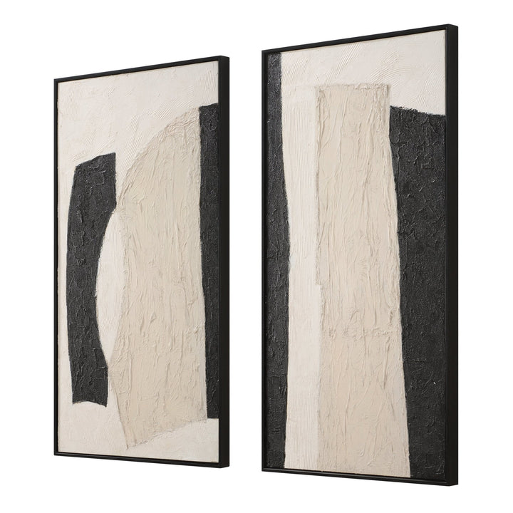 CONTEMPORARY B&W Hand Painted Canvas S/2