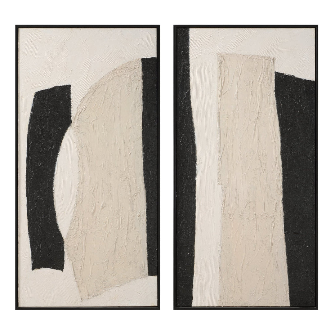 CONTEMPORARY B&W Hand Painted Canvas S/2